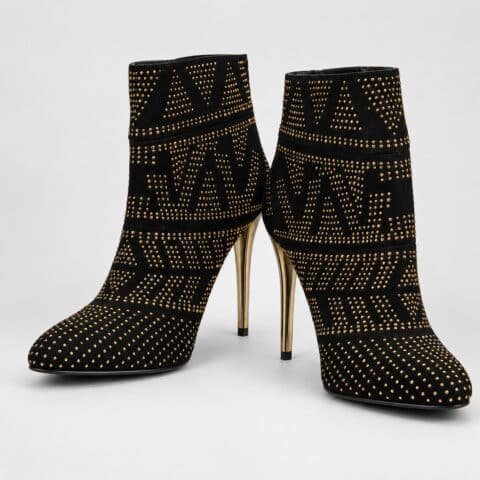 Thalia Sodi Alejandra Women’s 8M Black Gold Studded Stiletto Ankle Boots