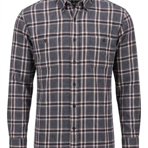 Basic Editions Flannel Shirt Mens Large Gray Burgundy Plaid 100% Cotton Classic