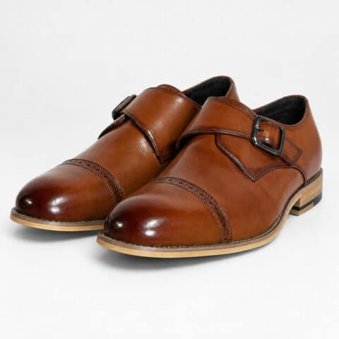 Stacy Adams Desmond Men's 8W Cognac Monk Strap Cap Toe Shoes 25162 NIB